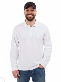 Белая рубашка ПОЛО с длинным рукавом мужская